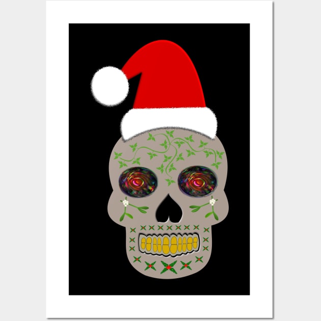 Pagan Christmas Skull in a Santa Hat Wall Art by Krystal Raven